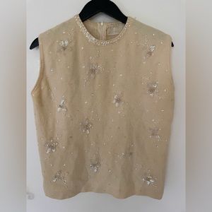 Vintage Late 1960s Cream Embellished Lambswool and Angora Blend Sweater